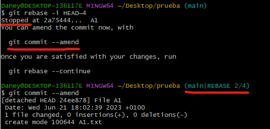 git amend para continuar con el rebase