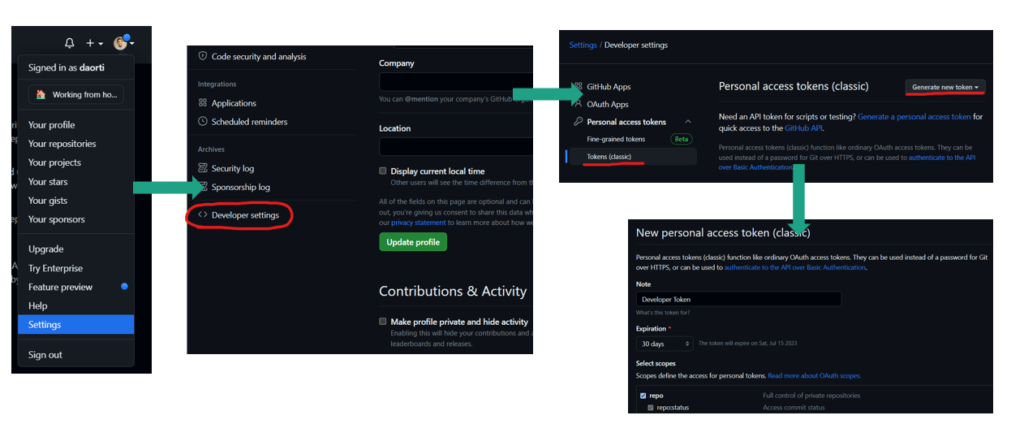 Configuración de token en GitHub