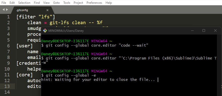 Configuración del editor de texto de Git