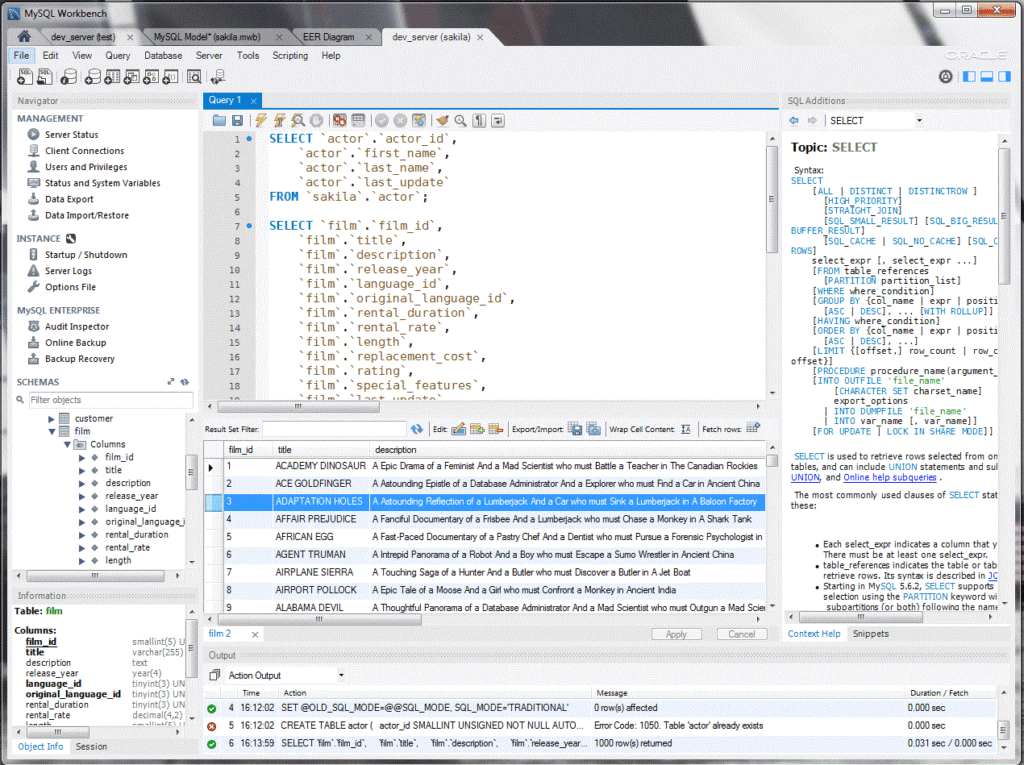 Ejemplo de sentencias de programación SQL en base de datos relacional, MySQL