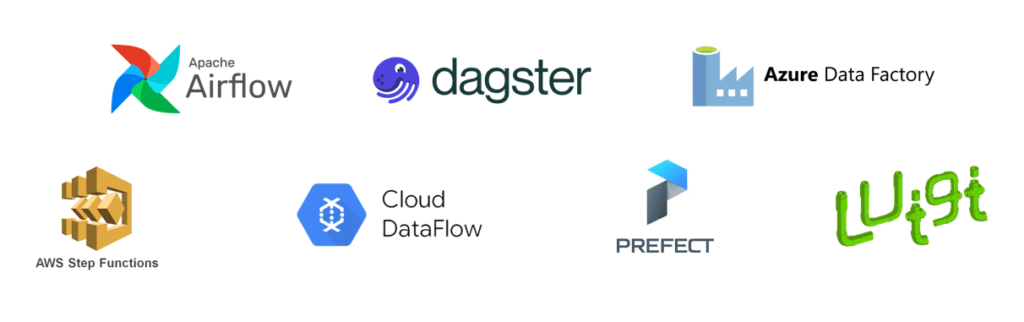 Principales orquestadores para procesados batch en la nube. Apache Airflow, Dagster, Azure Data Factory, AWS Step Functions, Cloud Dataflow, Prefect, Luigi