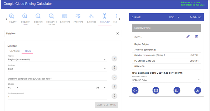 Coste procesamiento batch google dataflow